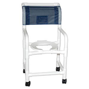 SHOWER CHAIR PVC 18" ID 3" CASTERS 250LB